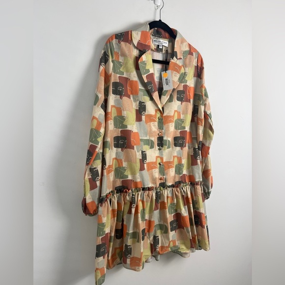 NEW Inclan Studio Windsor 100% Cotton Colorful Abstract Print Shift Dress M & L - Picture 3 of 14